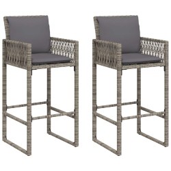VIDAXL Garden Bar Stools With Cushions 2 PCs Poly Rattan In Grey