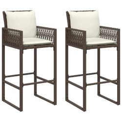 VIDAXL Garden Bar Stools With Cushions 2 PCs Poly Rattan In Brown