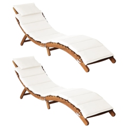 VIDAXL Sun Loungers With Cushions 2 PCs Cream Solid Wood Acacia In White