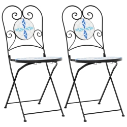 VIDAXL Bistro Chairs Foldable 2 PCs And White Ceramic In Blue