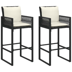 VIDAXL Garden Bar Stools With Cushions 2 PCs Poly Rattan In Black