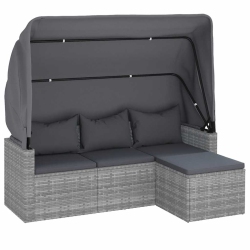 VIDAXL 3-Seater Garden Sofa With Roof And Footstool Poly Rattan In Grey