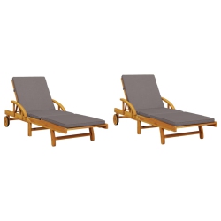 VIDAXL Sun Loungers 2 PCs With Cushions 200X68X83 Cm Solid Wood Acacia