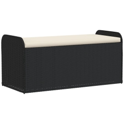 VIDAXL Storage Bench With Cushion 115X51X52 Cm Poly Rattan In Black