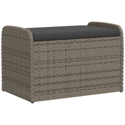 VIDAXL Storage Bench With Cushion 80X51X52 Cm Poly Rattan In Grey