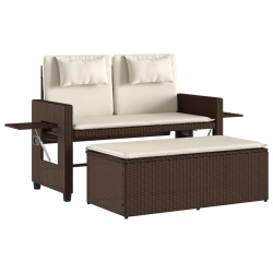 VIDAXL Reclining Garden Bench With Cushions Poly Rattan In Brown