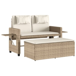 VIDAXL Reclining Garden Bench With Cushions Poly Rattan In Beige