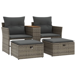 VIDAXL Garden Sofa 2-Seater With Stools Poly Rattan In Grey