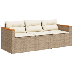 VIDAXL Garden Sofa With Cushions 3-Seater Poly Rattan In Beige