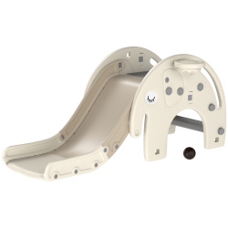 QABA 3 In 1 Toddler Slide, Kids Slide With Basketball Hoop, Climber, Elephant-Themed Indoor Slide for Ages 1-3 Years, Cream In White
