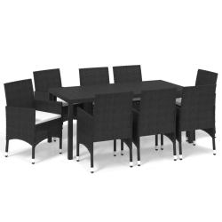 VIDAXL 9 Piece Garden Dining Set With Cushions Poly Rattan In Black