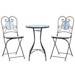 VIDAXL Mosaic Bistro Set And White Iron And Ceramic In Blue