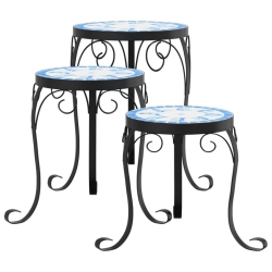 VIDAXL Plant Stands 3 PCs And White Ceramic In Blue