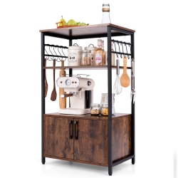 COSTWAY 3-Tier Kitchen Baker's Rack With Cabinet 2 Open Shelves 10 S-Shaped Hooks