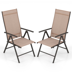 COSTWAY 2 PCs Patio Folding Dining Chair With 7-Level Adjustable High Backrest for Garden In Brown