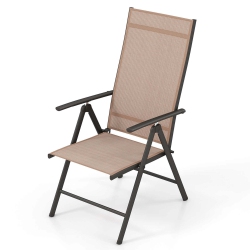 COSTWAY 1 PCs Patio Folding Dining Chair With 7-Level Adjustable High Backrest for Garden In Brown