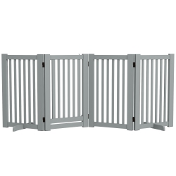 PAWHUT 30"h Foldable Dog Gate With Door, 4 Panels Freestanding Pet Gate Barriers Indoor With Support Feet, Puppy Fence for Dogs, Light In Grey