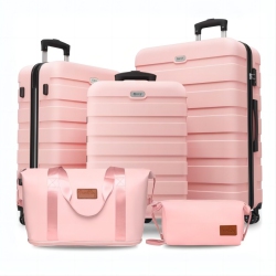 COOLHUT 5 Piece Luggage Set PC Abs Tsa Lock Lightweight Suitcases \w 4 Universal Wheels Carry On Suitcase for Travelling, Checked, 20 24 28 In \w 2