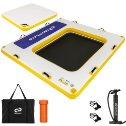 COSTWAY 8 Ft X 8 Ft Inflatable Floating Dock With Mesh Swim Lounge Removable Insert