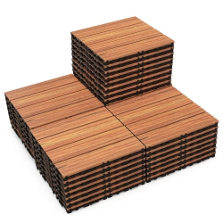 COSTWAY 36 PCs Interlocking Deck Tiles Anti-Slip Floor Tiles for Poolside All Weather In Brown