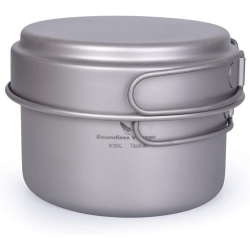 BOUNDLESS VOYAGE Outdoor Camping Titanium Pot Pan Set With Folding Handle 900Ml