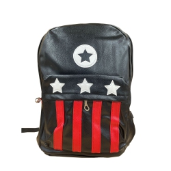 GENERIC Stylish Black Backpack With White Stars And Stripes - 16 Inch Leather Backpack for Travel And Regular Use In Red