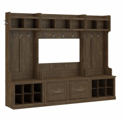 BUSH INDUSTRIES Kathy Ireland® Home By Bush Furniture Woodland Full Entryway Storage Set With Coat Rack And Shoe Bench With Doors In Ash In Brown