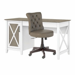 BUSH INDUSTRIES 54W Computer Desk With Storage And Mid Back Tufted Office Chair Shiplap Gray/pure In White