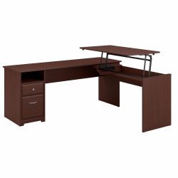 BUSH Furniture Cabot 72W 3 Position L Shaped Sit to Stand Desk In Harvest Cherry