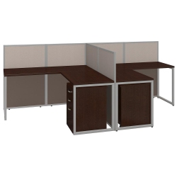 BUSH INDUSTRIES Bush Business Furniture Easy Office 60W 2 Person L Shaped Cubicle Desk With Drawers And 45H Panels, Mocha Cherry