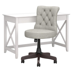 BUSH Key West Engineered Wood Writing Desk With Office Chair In In White