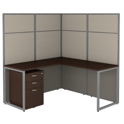 BUSH INDUSTRIES Bush Business Furniture Easy Office 60W L Shaped Cubicle Desk With File Cabinet And 66H Panels, Mocha Cherry