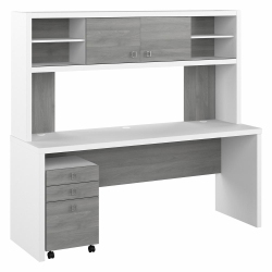 BUSH INDUSTRIES Office By Kathy Ireland® Echo 72W Computer Desk With Hutch And 3 Drawer Mobile File Cabinet - Pure White/modern In Gray