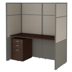 BUSH INDUSTRIES Bush Business Furniture Easy Office 60W Cubicle Desk With File Cabinet And 66H Closed Panels Workstation, Mocha Cherry