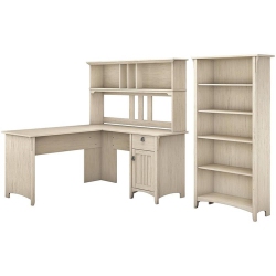 BUSH Salinas L Shaped Desk With Hutch And Bookcase In Antique - Engineered Wood In White