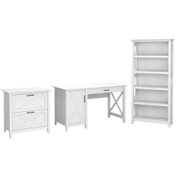 BUSH Furniture Key West 54W Computer Desk With Lateral File Cabinet And Bookcase