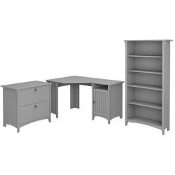 BUSH Furniture Salinas 55W Corner Desk With File Cabinet & 5 Shelf Bookcase