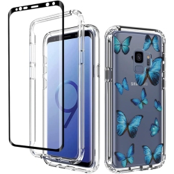 UNKNOWN Case for Galaxy S9 Case, Samsung S9 Sm-G960U Case With Tempered-Glass Screen Protector, Clear Butterfly