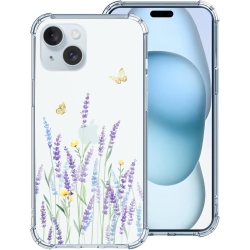 UNKNOWN Case Compatible With Iphone 15 2023 6.1 Inch, Lavender Flower Floral Ultra Clear Slim Soft Tpu Bumper