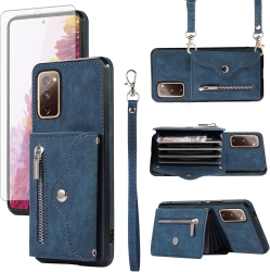 UNKNOWN Phone Case for Samsung Galaxy S20 Fe 5G/s20 Fan Edition Wallet Cover With Tempered Glass Screen Protector Wrist