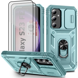 UNKNOWN Samsung Galaxy S23 Fe Case, Galaxy S23 Fe Case With 3 PCs Tempered Glass Screen Protector Built In Ring Stand Kickstand