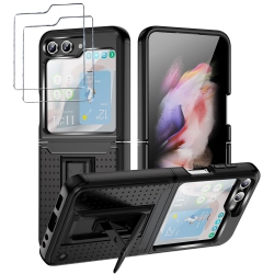 UNKNOWN for Samsung Galaxy Z Flip 5 Case (2023), Built-In Outer Screen Protector[2 Pack], Miltiary Grade Shockproof Hard