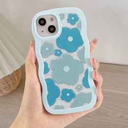 UNKNOWN Case for Iphone 13/iphone 14, Cute Curly Wave Frame Clear Case With Floral Flower for Girls In Blue