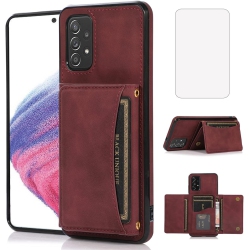 UNKNOWN Design for Samsung Galaxy A53 5G Wallet Case With Tempered Glass Screen Protector Pu Leather Credit Card Holder Slot