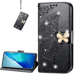 UNKNOWN for Tcl 20S Wallet Case, 3D Butterfly Pu Leather Shell With Credit Card Slots Case Cover for Tcl 20S Rhinestone
