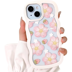 UNKNOWN Compatible for Iphone 15 Case Cute Curly Wave Frame Shape Shockproof Soft Tpu 2 In 1 Flower Floral Phone Cover