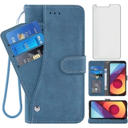 UNKNOWN Compatible With Lg Q6/q6 Plus/q6 Mini Wallet Case And Tempered Glass Screen Protector Flip Cover Credit Card