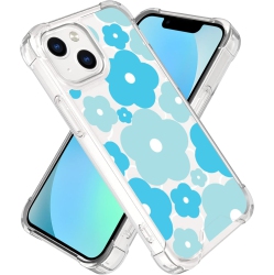 UNKNOWN for Iphone 13 Mini Case Cute Kawaii Flower Floral Aesthetic Clear Phone Case for Girls Preppy Women - 5.4 In Blue