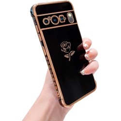 UNKNOWN Compatible With Google Pixel 8 Pro Case Cute Rose Flower Phone Case for Women Luxury Plating Full Camera Lens