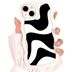 UNKNOWN Compatible for Iphone 13/ Iphone 14 Case Cute Curly Wave Frame Shape Shockproof Soft Tpu 2 In 1 Art Wavy